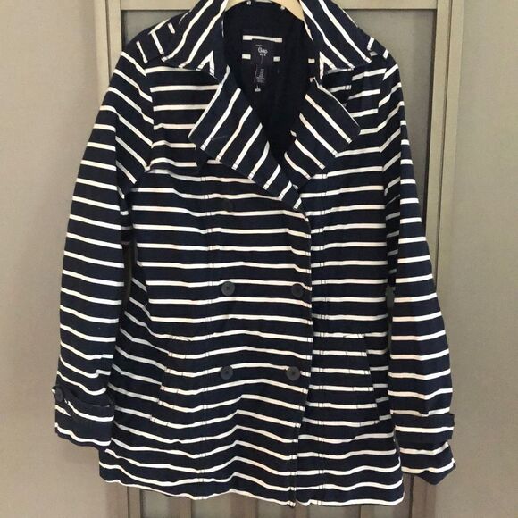 GAP Navy and white double breasted, striped nautical jacket, pea coat size M - Picture 1 of 7